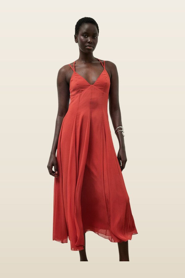 Chiffon Strap Midi Dress — model back