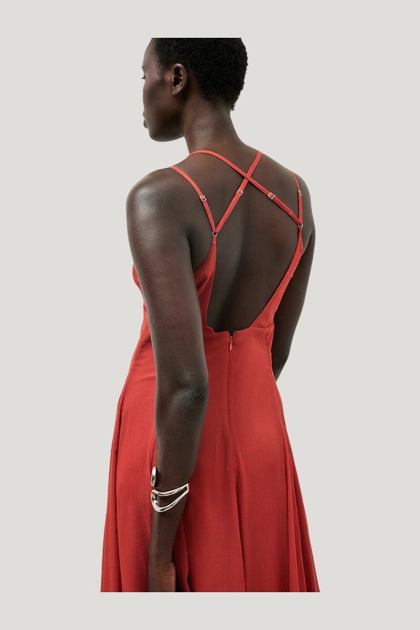 Chiffon Strap Midi Dress — model side