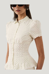 Cinched Button Up Top — model side