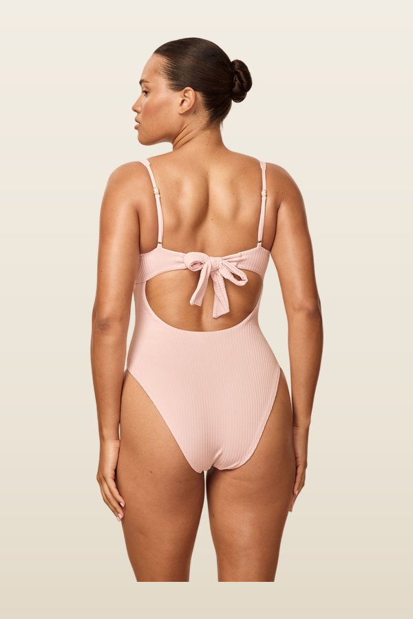 Clovelly One Piece - Powder Pink Rib — model back