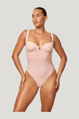 Clovelly One Piece - Powder Pink Rib — model front