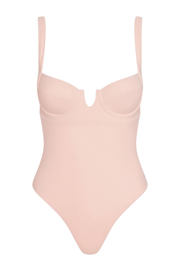 Clovelly One Piece - Powder Pink Rib — packshot