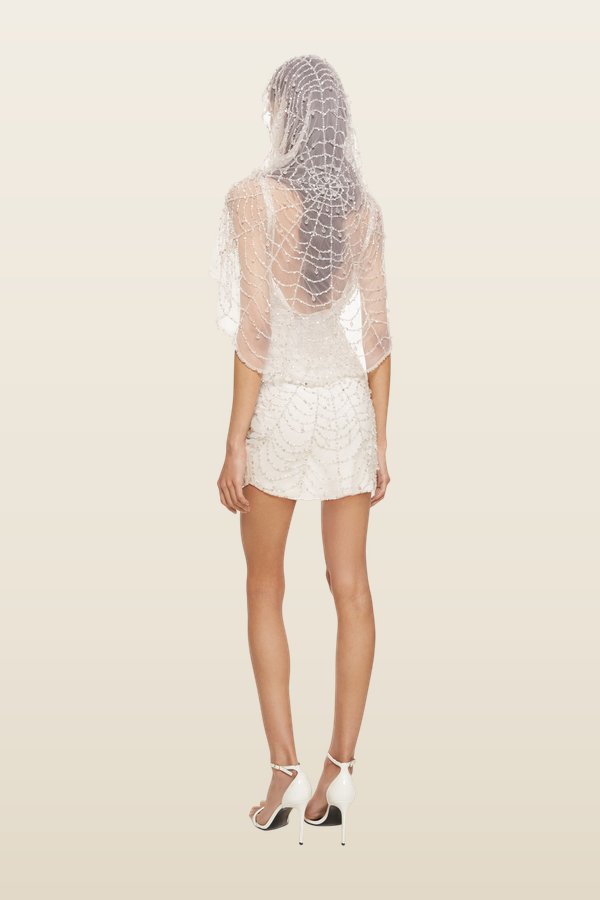 Cobweb Mini Dress - Pearl — model back
