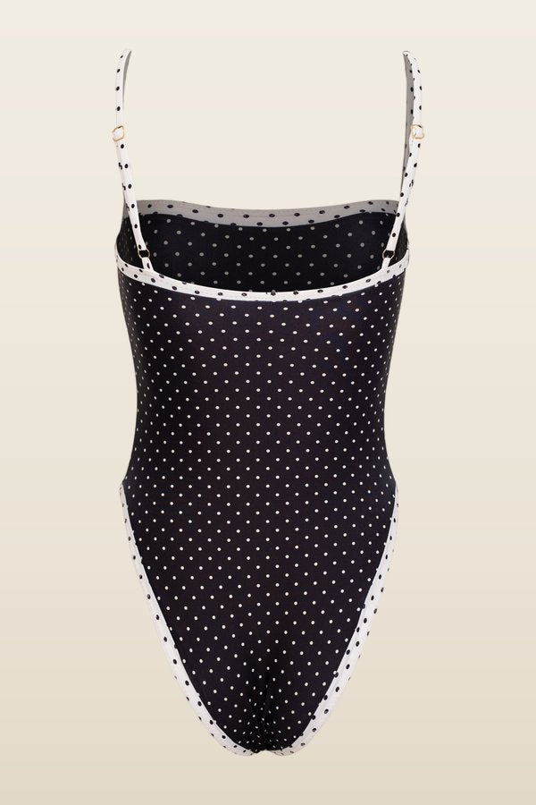 Colorblock One Piece (Black Cream Polka Dot/Cream) — model back