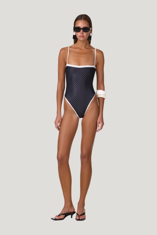 Colorblock One Piece (Black Cream Polka Dot/Cream) — model front
