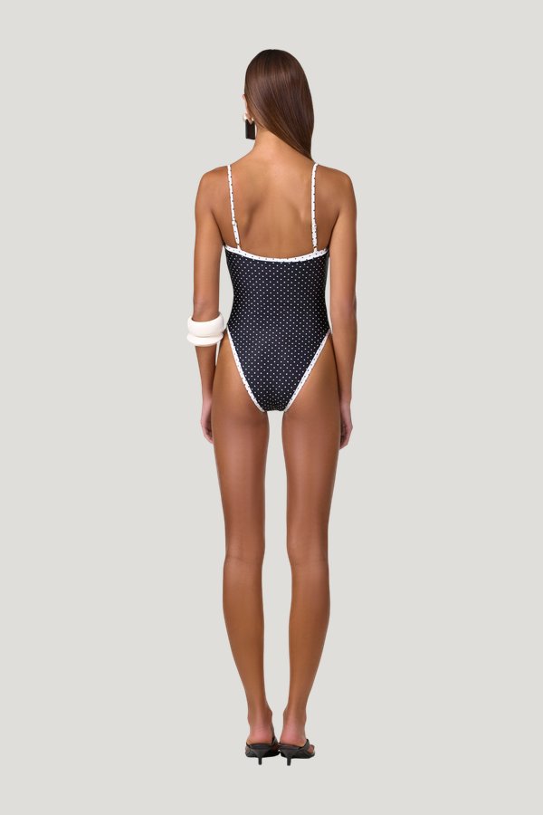 Colorblock One Piece (Black Cream Polka Dot/Cream) — model side