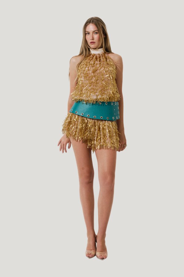Copacabana top in Gold — model front