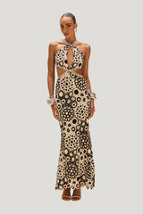 Coral Crochet Maxi Dress — model front