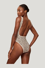 Corfu One Piece - Black Gingham — model side