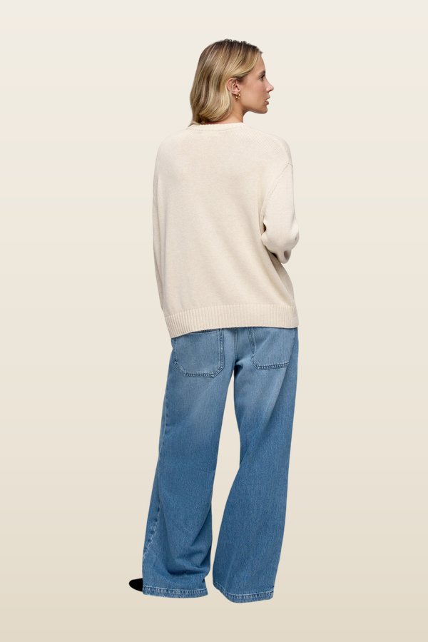 Cotton Crew Sweater | Heather Oat — model back