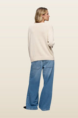 Cotton Crew Sweater | Heather Oat — model back