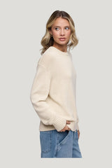 Cotton Crew Sweater | Heather Oat — model side