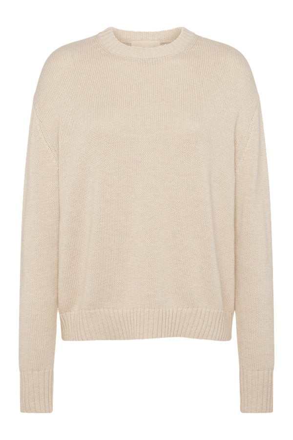 Cotton Crew Sweater | Heather Oat — packshot