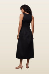 Cotton Mix Cinched Midi Dress — model back