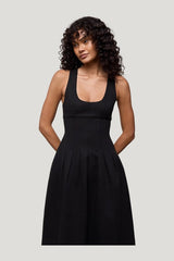 Cotton Mix Cinched Midi Dress — model side