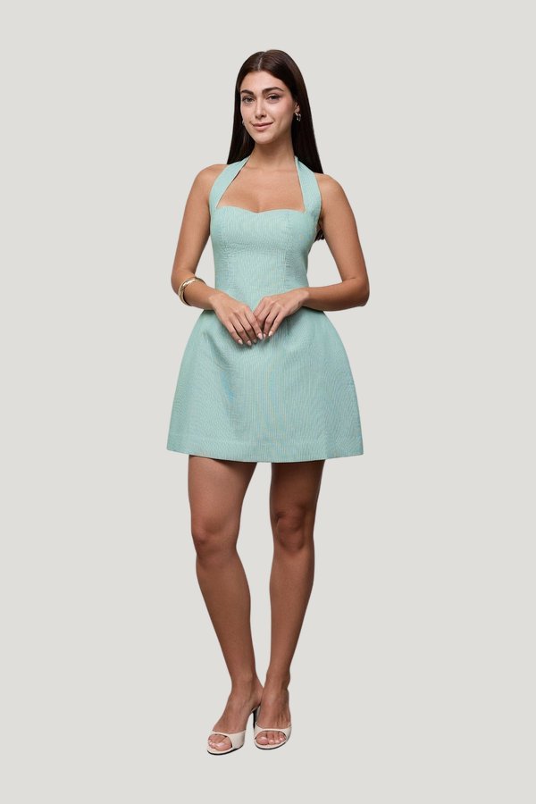 Cotton Pinstripe Mini Dress — model front