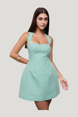 Cotton Pinstripe Mini Dress — model side