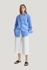 Cotton summer shirt cornflower — model front
