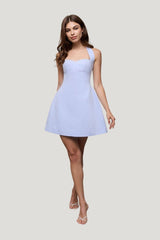 Cotton Tie Neck Mini Dress — model front