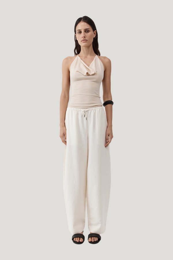 Cowl Halter Knit Top - Shell — model front