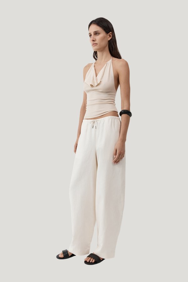 Cowl Halter Knit Top - Shell — model side
