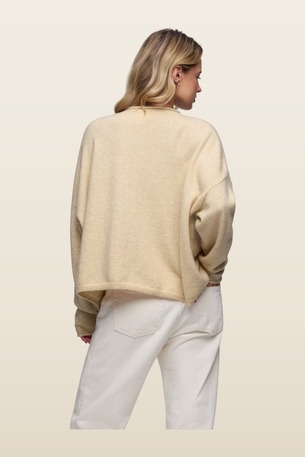 Cozy Knit Boxy Cardigan | Heather Oat — model back