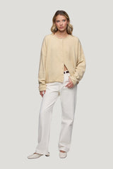 Cozy Knit Boxy Cardigan | Heather Oat — model front
