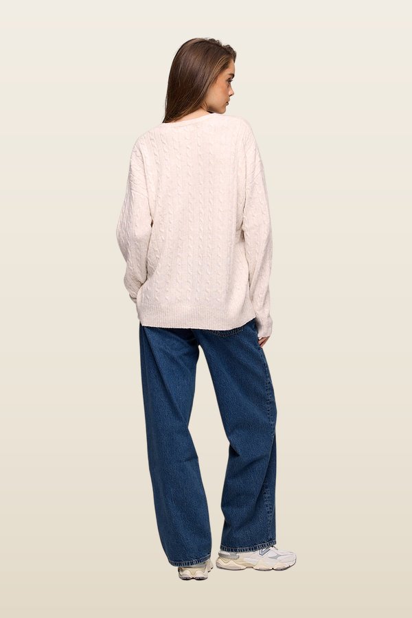 Cozy Knit Cable Crewneck Sweater — model back