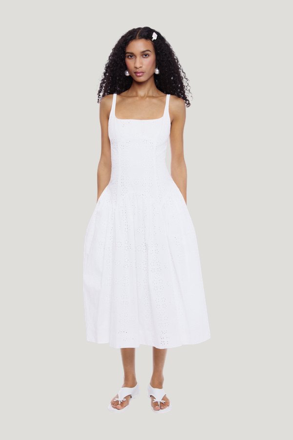 Cricket Dress In White Eyelet — model front