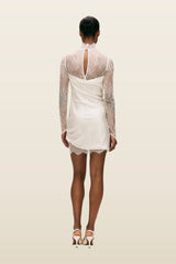 Croissant Mini Dress In Ivory Silk Satin And Lace — model back