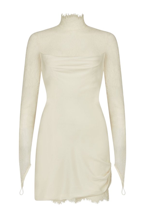 Croissant Mini Dress In Ivory Silk Satin And Lace — packshot