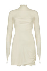 Croissant Mini Dress In Ivory Silk Satin And Lace — packshot