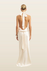 Crushed Satin Bias Cut Maxi Skirt — model back