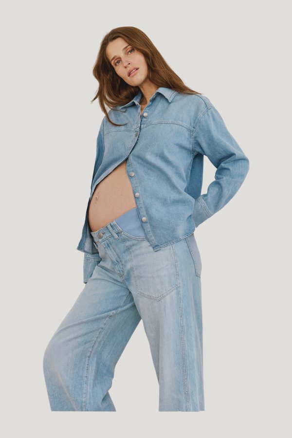 DL1961 x Bumpsuit Addison Overshirt Maternity — model side