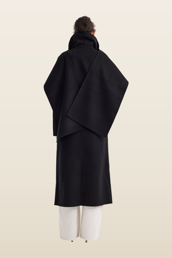 Signature double-faced scarf coat with belt — model back