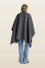 Double-faced wool pankou closure poncho | dark grey melange — model back