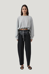Drawstring Long Sleeve Top - Light Grey Marle — model front