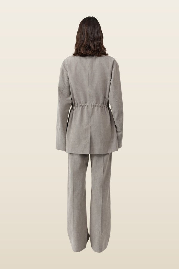 Drawstring Waist Blazer - Pebble Melange — model back