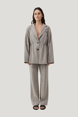 Drawstring Waist Blazer - Pebble Melange — model front