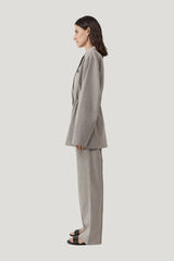 Drawstring Waist Blazer - Pebble Melange — model side
