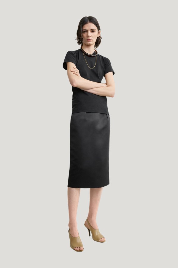 Duchess satin pencil skirt — model front