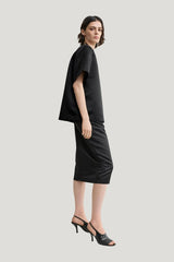 Duchess satin tee — model side