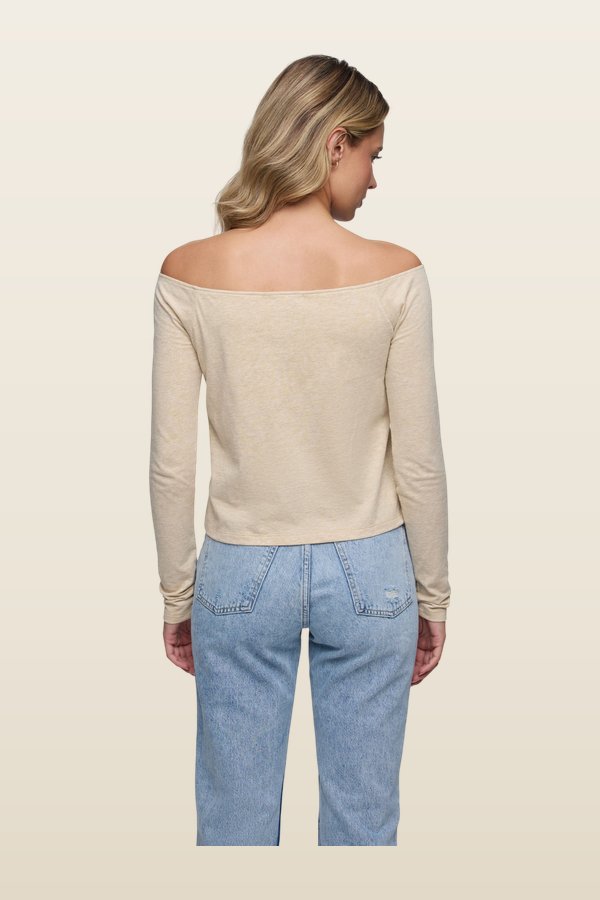Ease Long Sleeve Top | Heather Oat — model back
