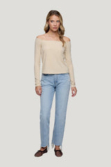 Ease Long Sleeve Top | Heather Oat — model front