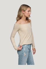 Ease Long Sleeve Top | Heather Oat — model side