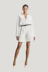 Effortless Pleated Longline Shorts — model front