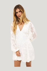Embroidered Chiffon Long Sleeve Mini Dress — model side