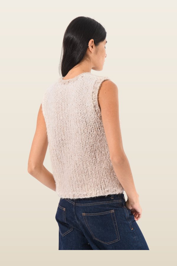 Embroidered Daisy Fluffy Knit Vest — model back