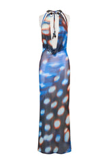 Ethel Mesh Cowl Plunge Maxi - Blue Abstract Print — packshot