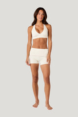 Fade Invisible Scrunch Fold Over Shorts | Vanilla — model front